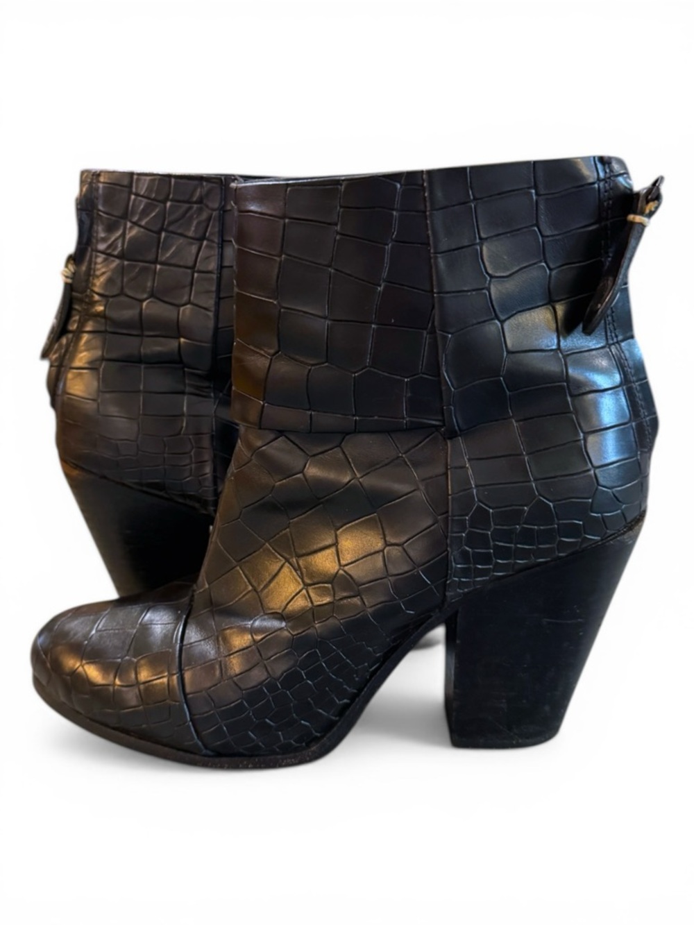 RAG & BONE Newbury Black Croc Embossed Leather Ankle BootS Sz 39 / 9 US - VGUC